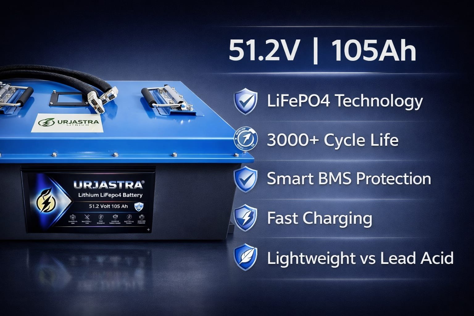 URJASTRA™ 51.2V 105Ah LiFePO4 Lithium Battery for E-Rickshaw | 3 Year Warranty | 3000+ Cycles | Smart BMS | 120KM Range - Image 5